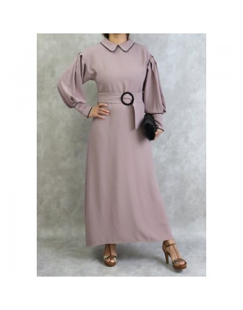 Robe longe ceinturée boucle écaille - Couleur Rose mountbatten 