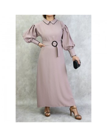Robe longe ceinturée boucle écaille - Couleur Rose mountbatten 