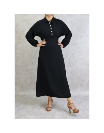 Robe longue casual col chemise pour femme - Couleur Noir 