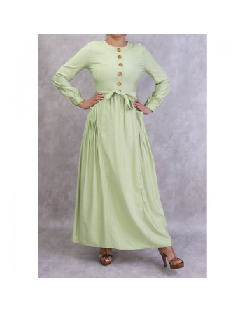 Robe longue boutonnée esprit casual pour femme - Couleur Vert amande 
