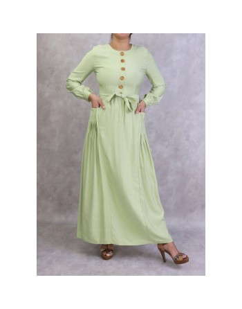 Robe longue boutonnée esprit casual pour femme - Couleur Vert amande 