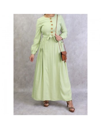 Robe longue boutonnée esprit casual pour femme - Couleur Vert amande 