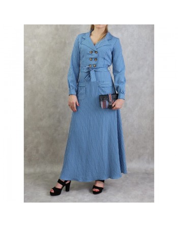 Robe longue à rayure de couleur bleu 