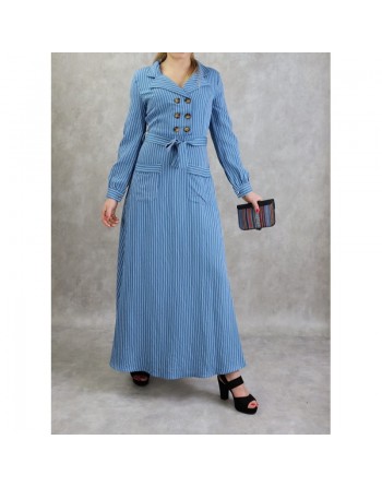 Robe longue à rayure de couleur bleu 