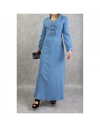 Robe longue à rayure de couleur bleu 