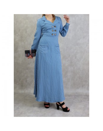 Robe longue à rayure de couleur bleu 