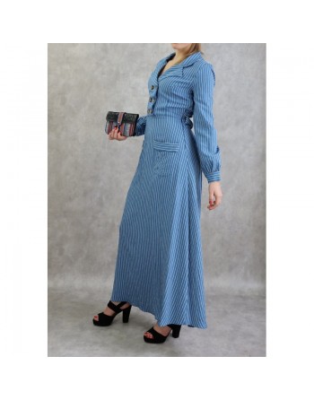 Robe longue à rayure de couleur bleu 