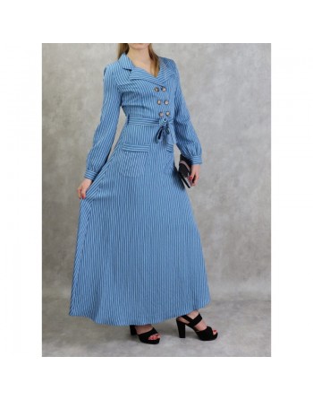 Robe longue à rayure de couleur bleu 