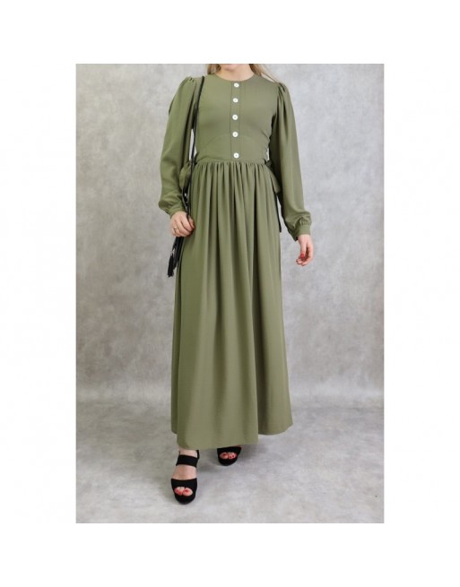 Robe longue froncée pour femme - Couleur kaki Robe longue froncée pour femme - Couleur kaki