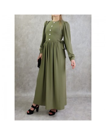 Robe longue froncée pour femme - Couleur kaki 