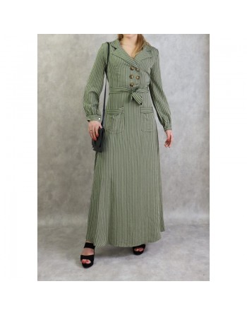 Robe longue à rayure de couleur kaki 