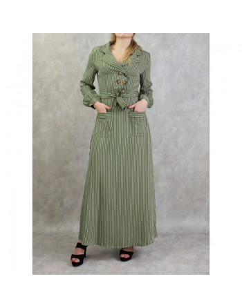 Robe longue à rayure de couleur kaki 
