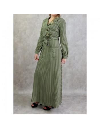 Robe longue à rayure de couleur kaki 