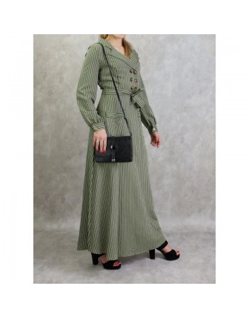 Robe longue à rayure de couleur kaki 