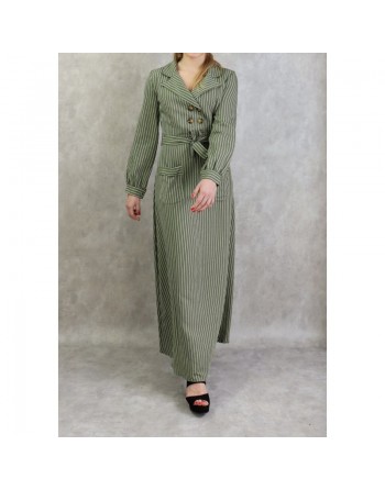 Robe longue à rayure de couleur kaki 