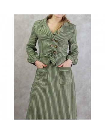 Robe longue à rayure de couleur kaki 