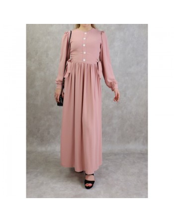 Robe longue froncée casual pour femme - Couleur rose clair 