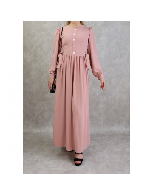 Robe longue froncée casual pour femme - Couleur rose clair Robe longue froncée casual pour femme - Couleur rose clair