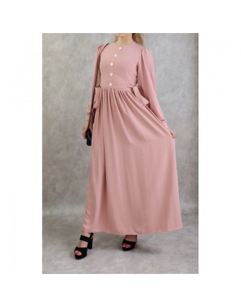 Robe longue froncée casual pour femme - Couleur rose clair 