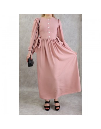 Robe longue froncée casual pour femme - Couleur rose clair 