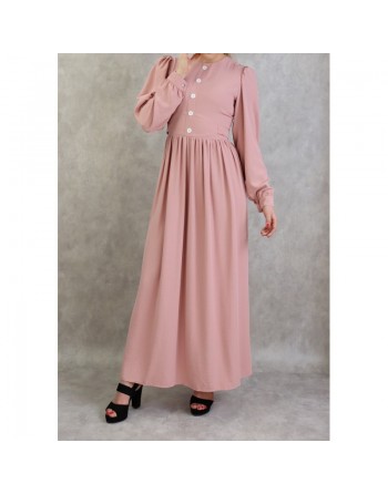 Robe longue froncée casual pour femme - Couleur rose clair 