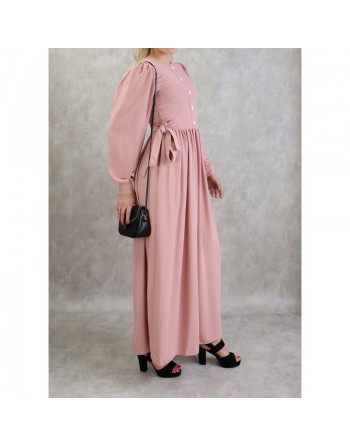 Robe longue froncée casual pour femme - Couleur rose clair 