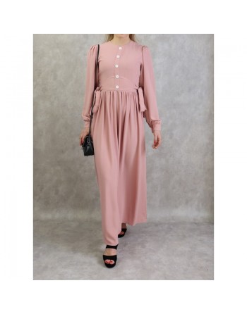 Robe longue froncée casual pour femme - Couleur rose clair 