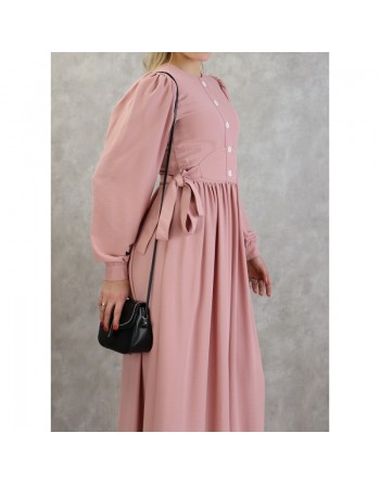 Robe longue froncée casual pour femme - Couleur rose clair 