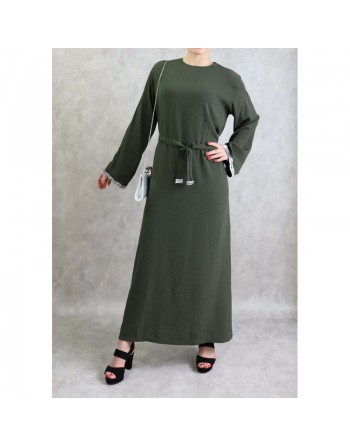 Robe longue avec strass de couleur kaki 