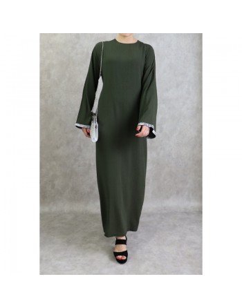 Robe longue avec strass de couleur kaki 