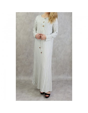 Robe à rayures à haut boutonné couleur Blanc 