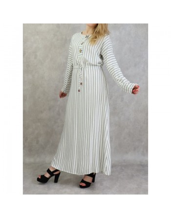 Robe à rayures à haut boutonné couleur Blanc 