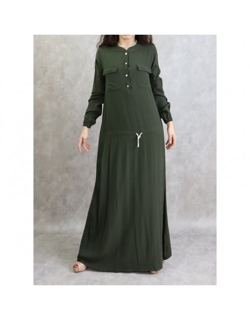 Robe maxi-longue taille basse (Tenue Casual et moderne pour femme) - Couleur kaki Robe maxi-longue taille basse (Tenue Casual et moderne pour femme) - Couleur kaki