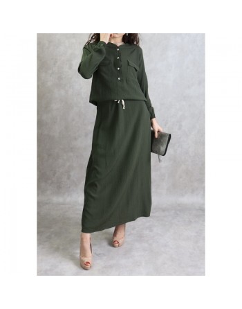 Robe maxi-longue taille basse (Tenue Casual et moderne pour femme) - Couleur kaki 