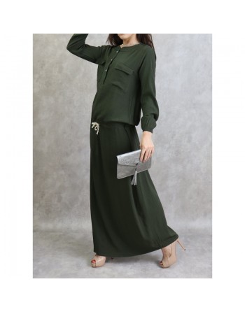 Robe maxi-longue taille basse (Tenue Casual et moderne pour femme) - Couleur kaki 
