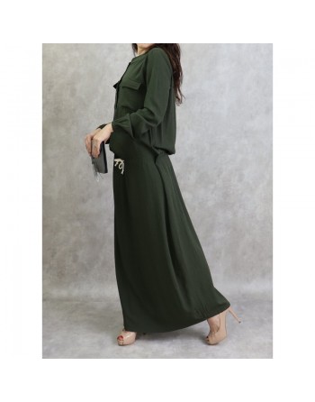 Robe maxi-longue taille basse (Tenue Casual et moderne pour femme) - Couleur kaki 