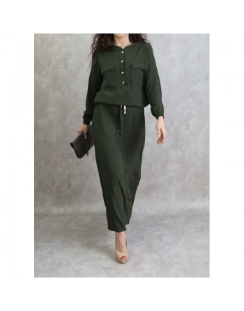 Robe maxi-longue taille basse (Tenue Casual et moderne pour femme) - Couleur kaki 
