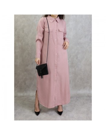 Robe chemise longue de couleur rose clair 