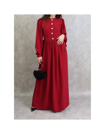 Robe longue froncée pour femme - Couleur framboise 