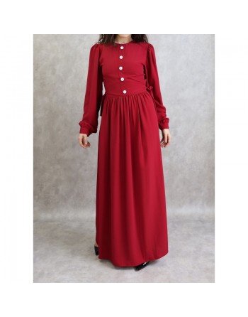 Robe longue froncée pour femme - Couleur framboise 