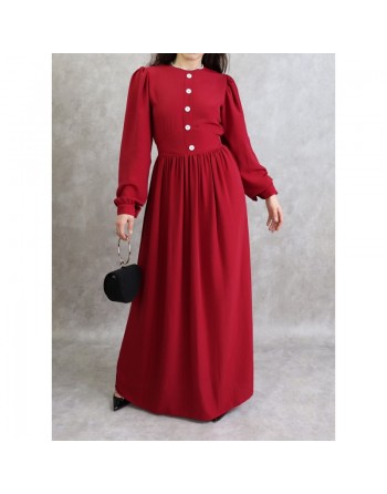 Robe longue froncée pour femme - Couleur framboise 