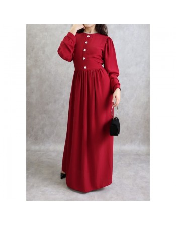Robe longue froncée pour femme - Couleur framboise 