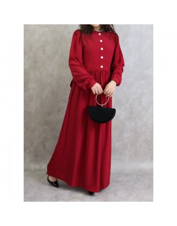 Robe longue froncée pour femme - Couleur framboise 