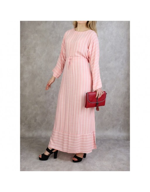 Robe longue en coton à rayures blanches - Couleur rose poudré Robe longue en coton à rayures blanches - Couleur rose poudré
