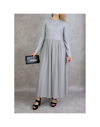 Robe de soirée longue plissée en tulle pour femme - Couleur gris clair 