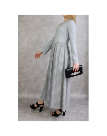 Robe de soirée longue plissée en tulle pour femme - Couleur gris clair 