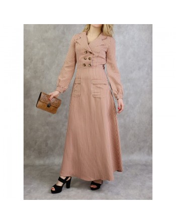 Robe longue à rayure de couleur caramel 