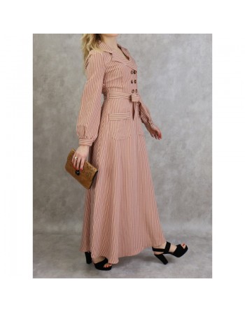Robe longue à rayure de couleur caramel 