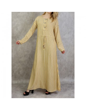 Robe à rayures à haut boutonné couleur Jaune 