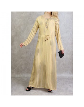 Robe à rayures à haut boutonné couleur Jaune 